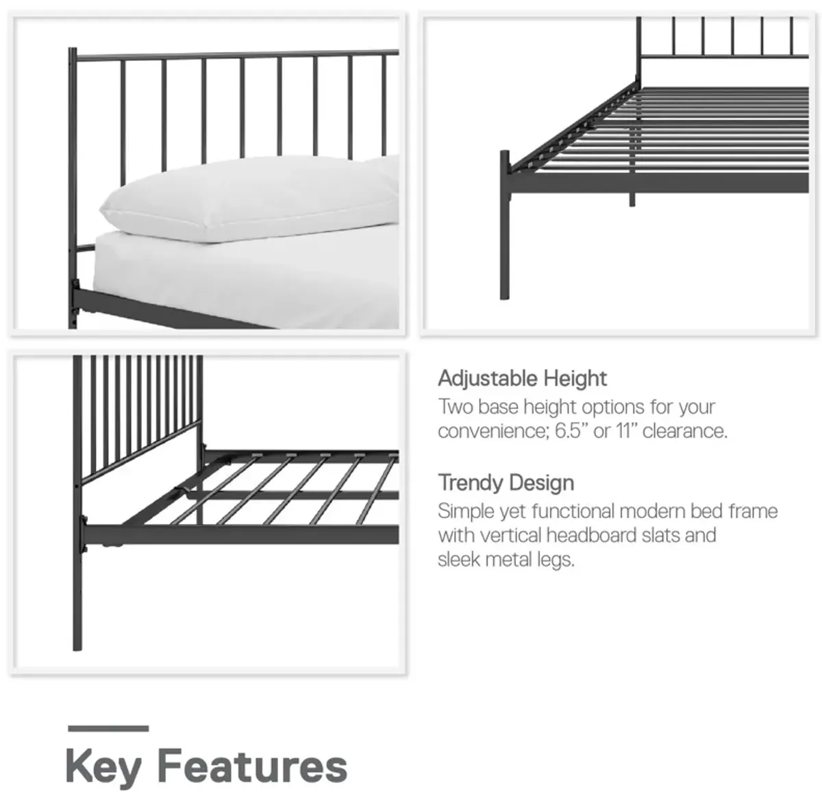 Ares Metal Bed with Adjustable Height Frame for Additional Under Bed Storage