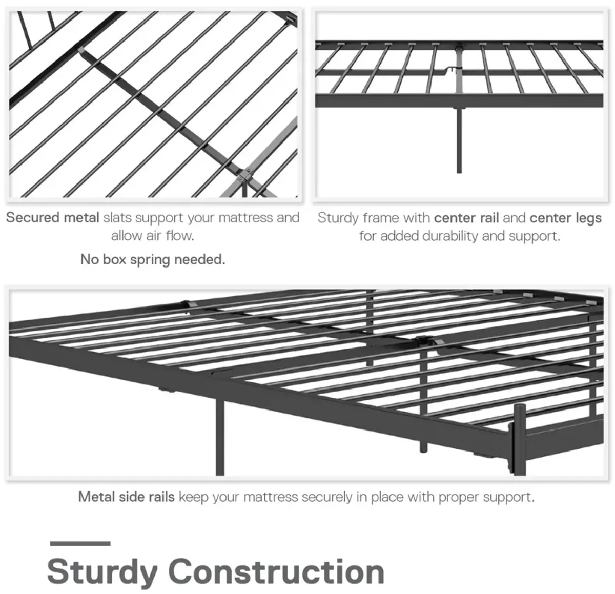 Ares Metal Bed with Adjustable Height Frame for Additional Under Bed Storage