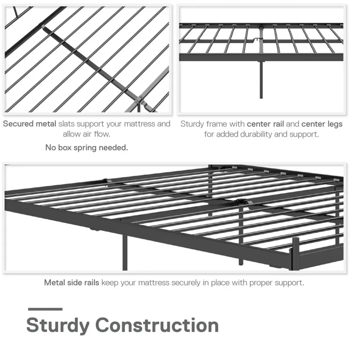 Ares Metal Bed with Adjustable Height Frame for Additional Under Bed Storage