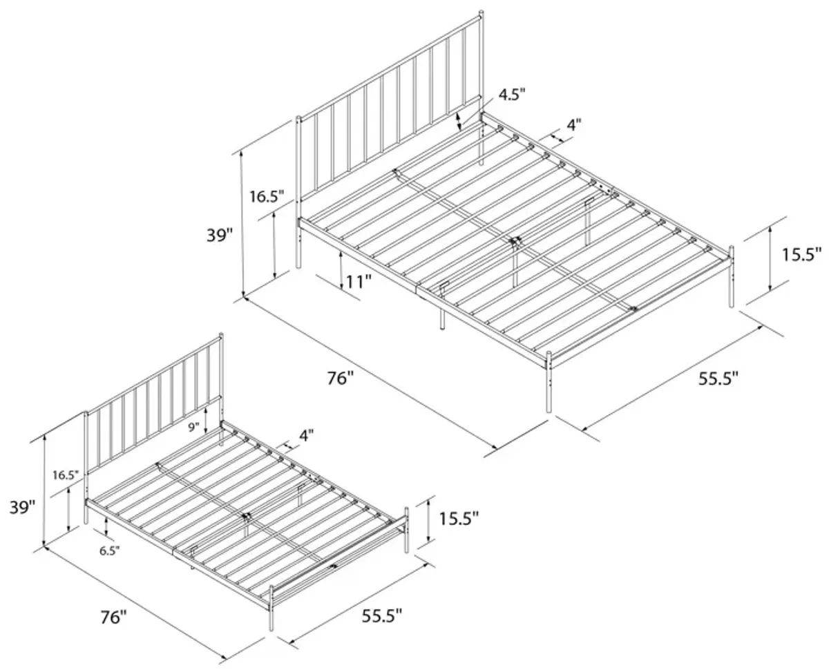 Ares Metal Bed with Adjustable Height Frame for Additional Under Bed Storage