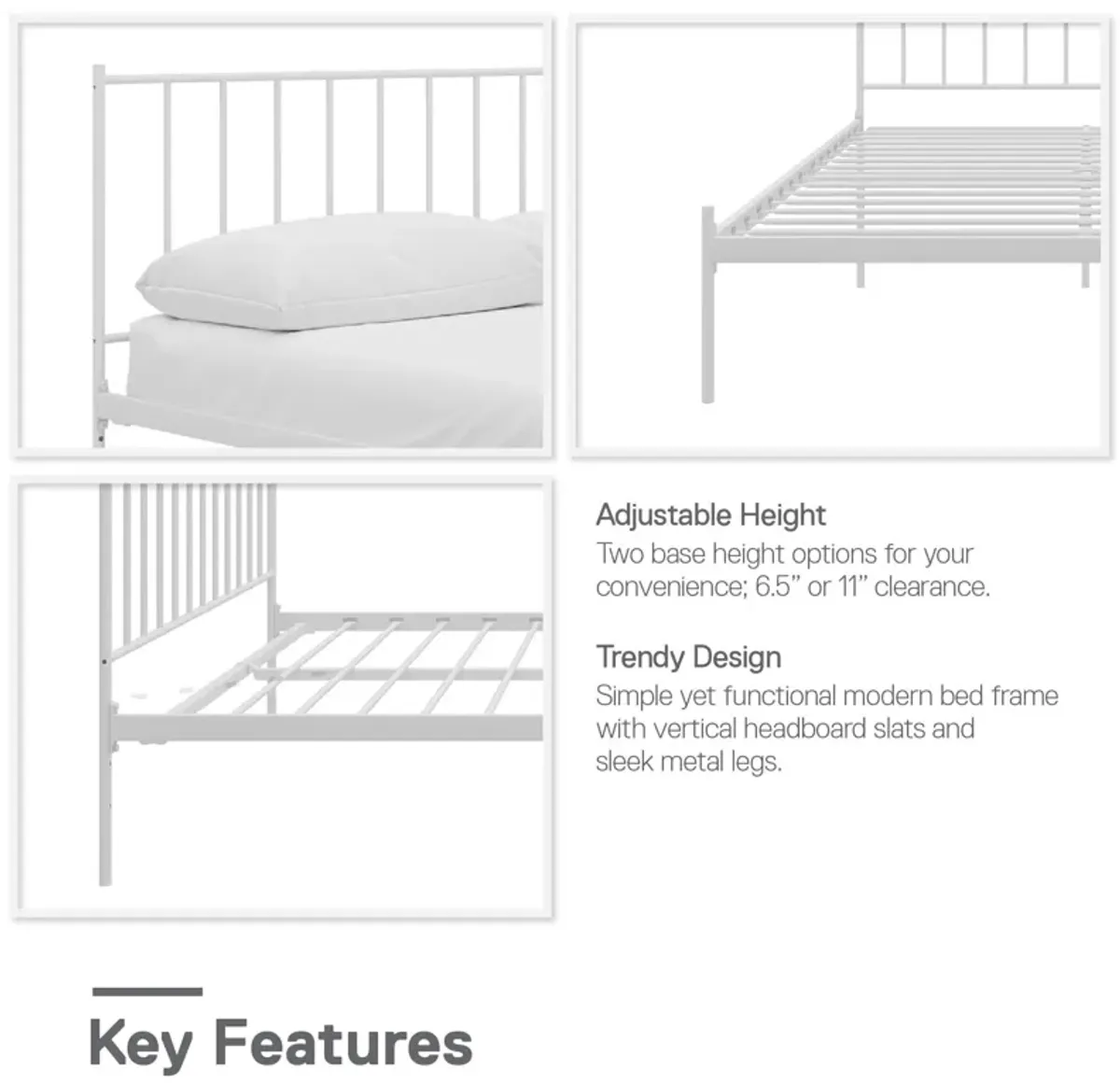 Ares Metal Bed with Adjustable Height Frame for Additional Under Bed Storage