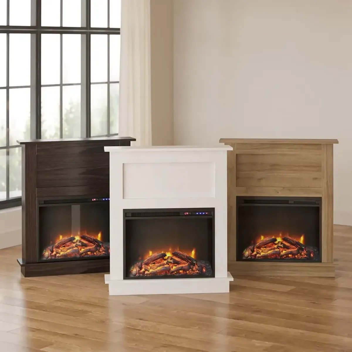 Ellsworth Modern Electric Fireplace with Mantel and 23 Inch Fireplace Insert