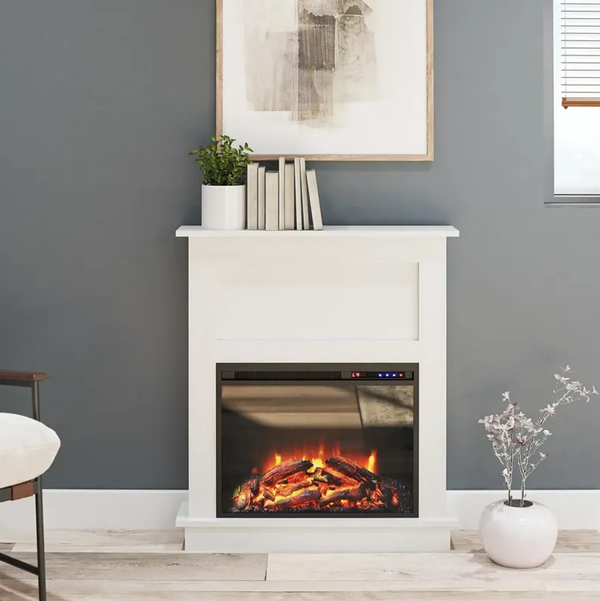 Ellsworth Modern Electric Fireplace with Mantel and 23 Inch Fireplace Insert