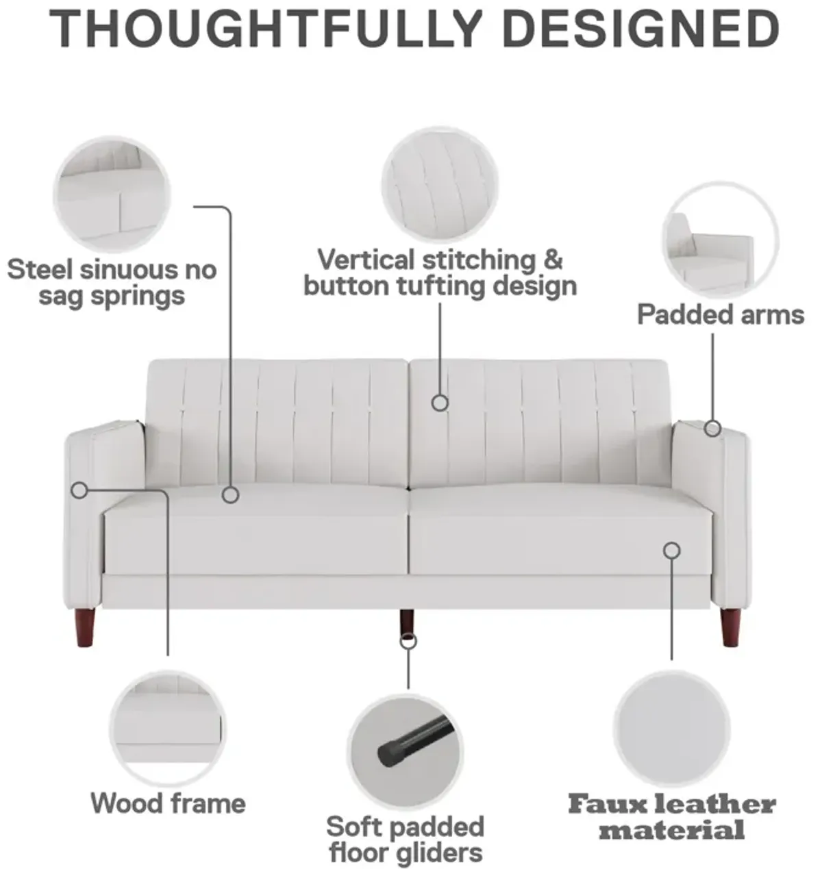 Pin Tufted Transitional Futon with Vertical Stitching and Button Tufting