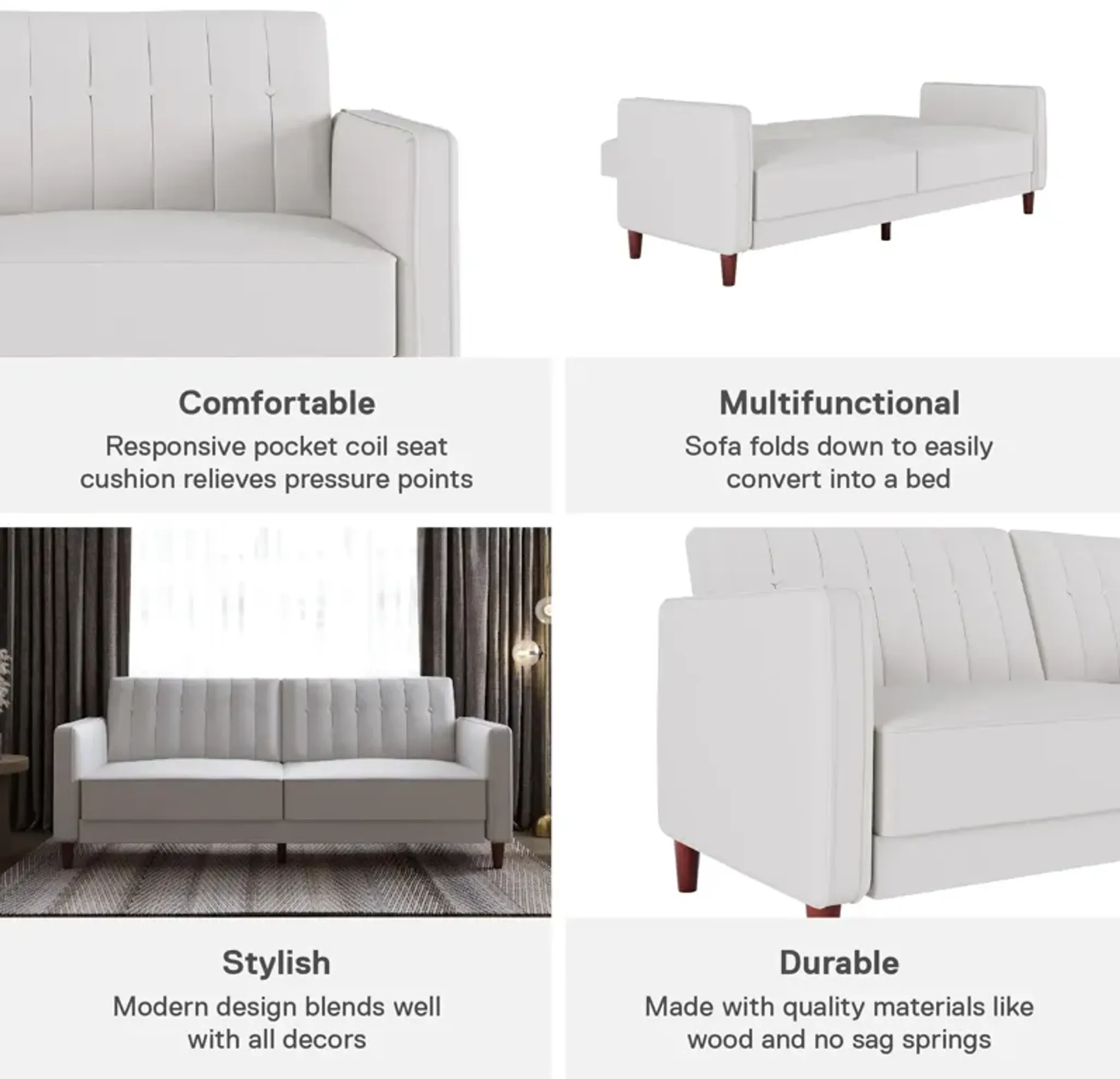 Pin Tufted Transitional Futon with Vertical Stitching and Button ...