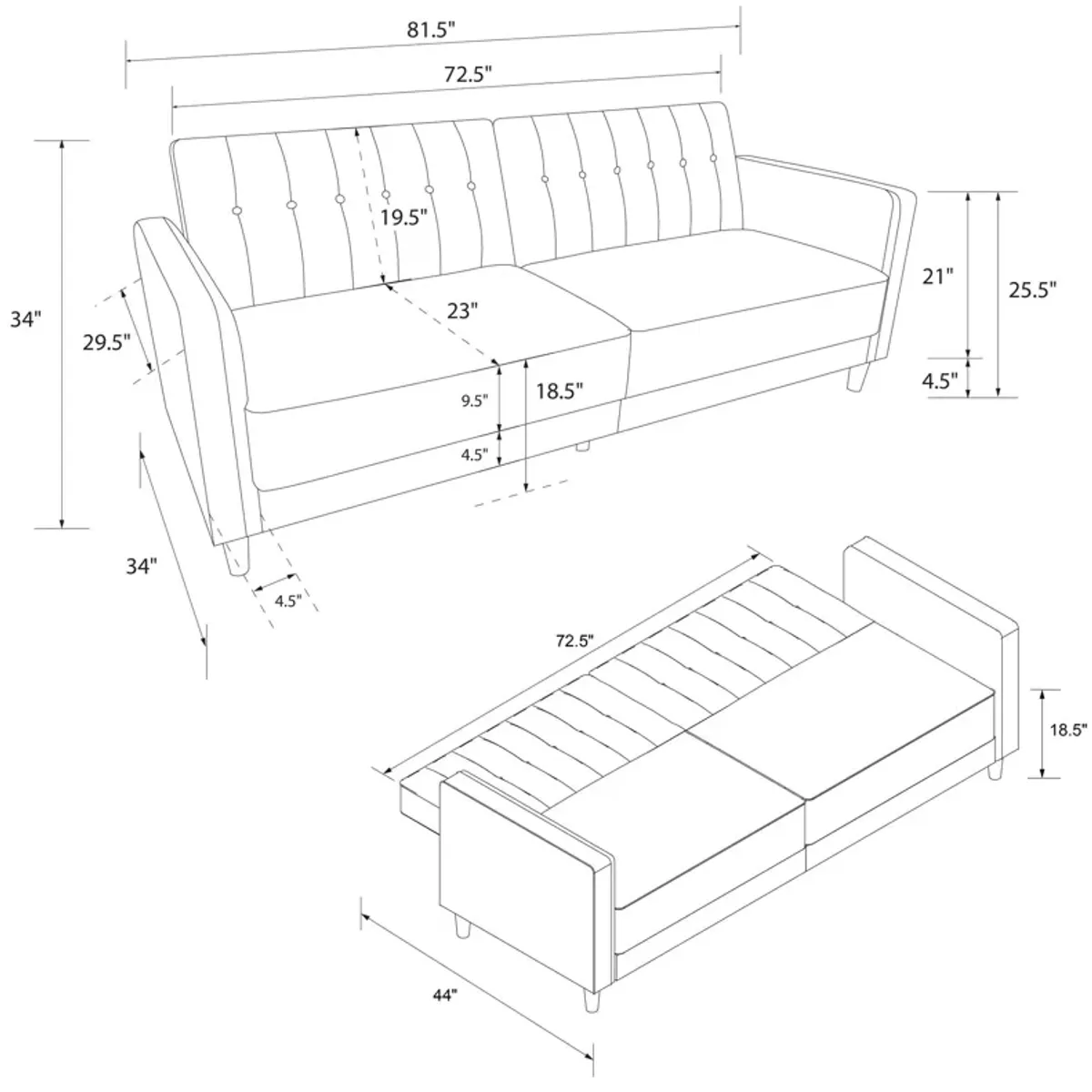 Pin Tufted Transitional Futon with Vertical Stitching and Button Tufting