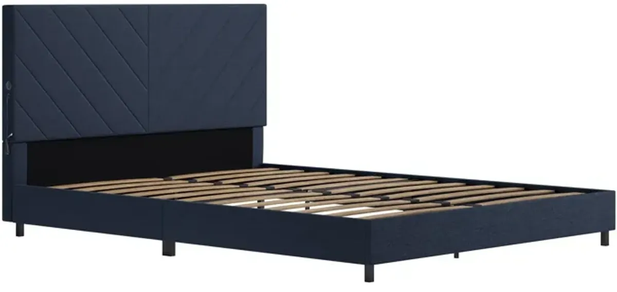 Paxson Upholstered Bed with USB Port and Wood Slats