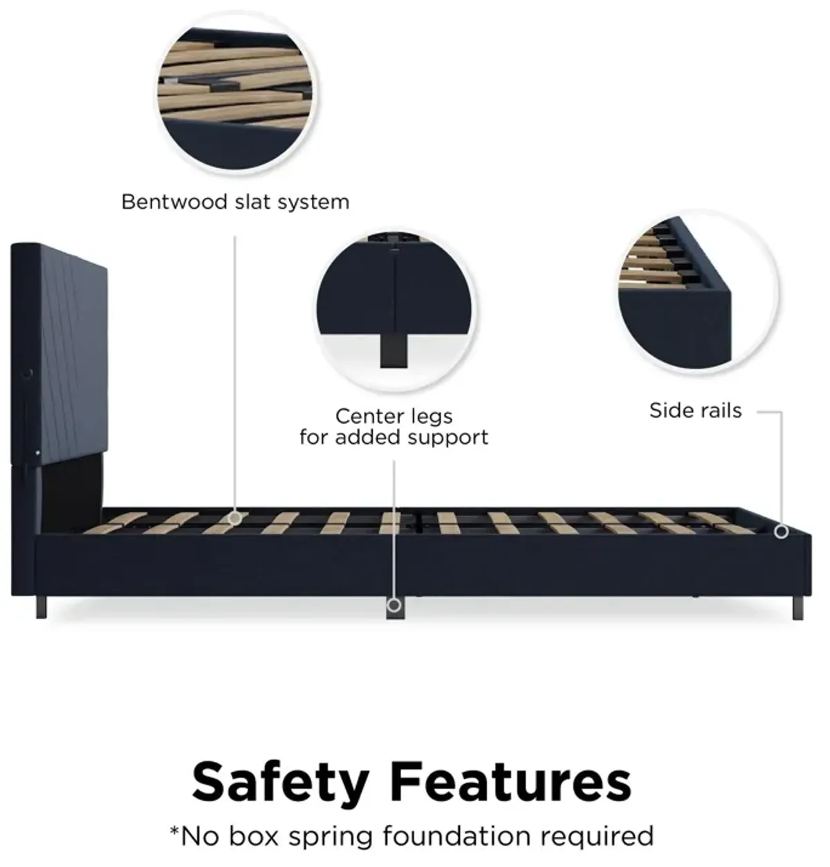 Paxson Upholstered Bed with USB Port and Wood Slats