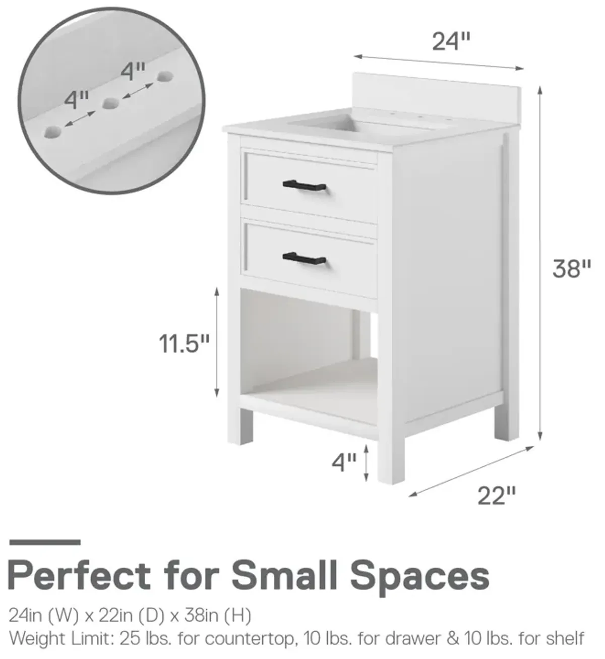 Maine 24 Inch Bathroom Vanity with Carrera Countertop and Rectangular Ceramic Sin