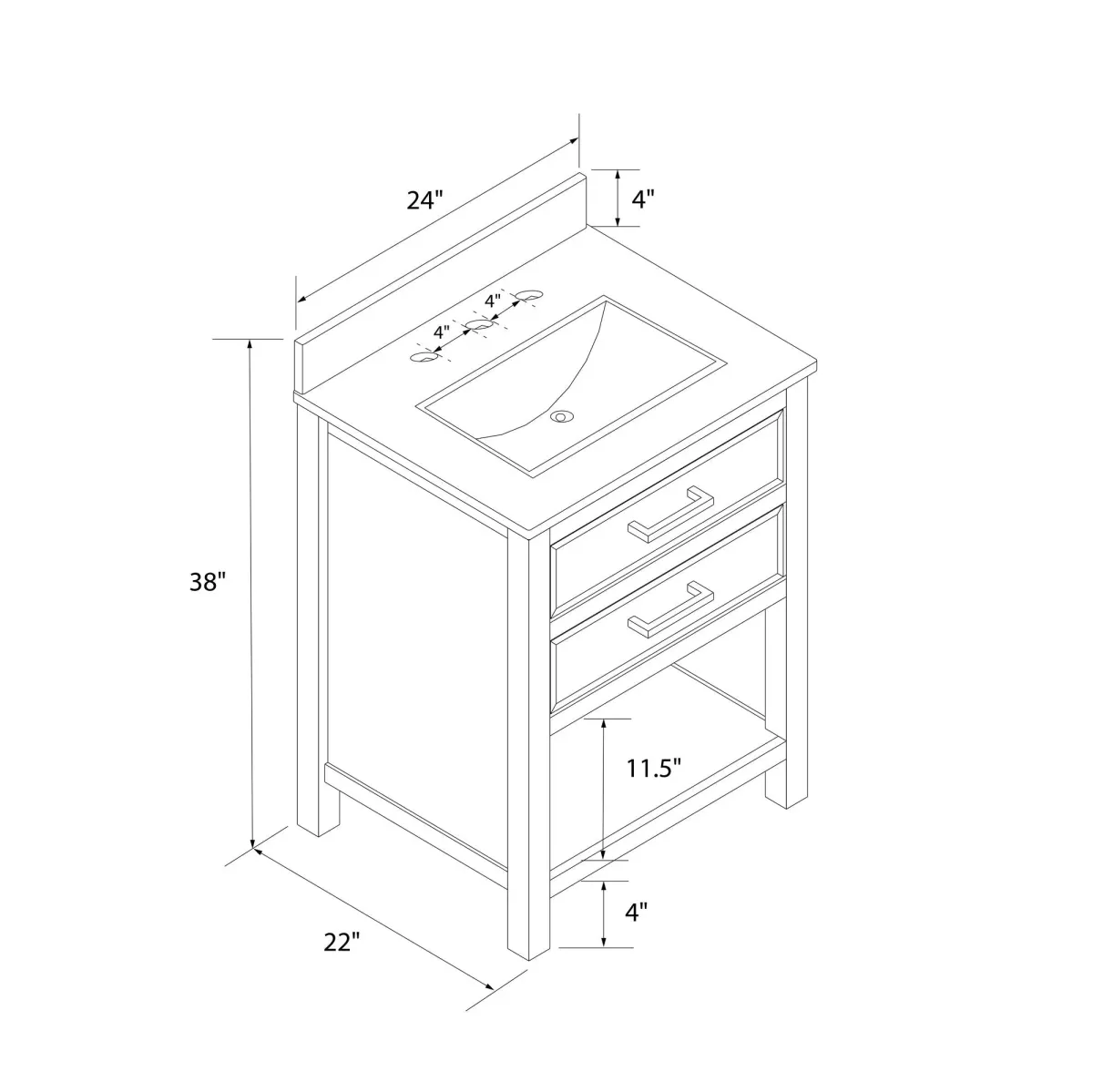 Maine 24 Inch Bathroom Vanity with Carrera Countertop and Rectangular Ceramic Sin