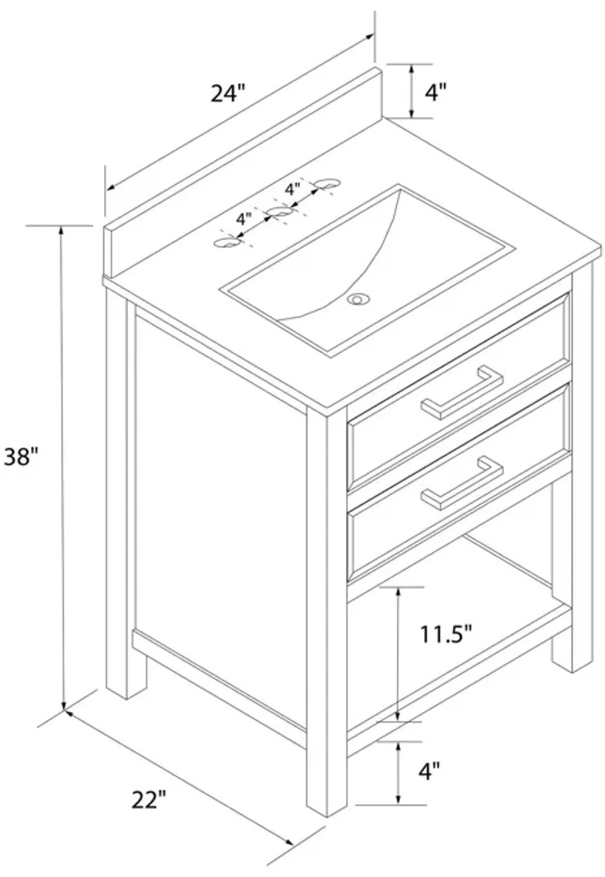 Maine 24 Inch Bathroom Vanity with Carrera Countertop and Rectangular Ceramic Sin