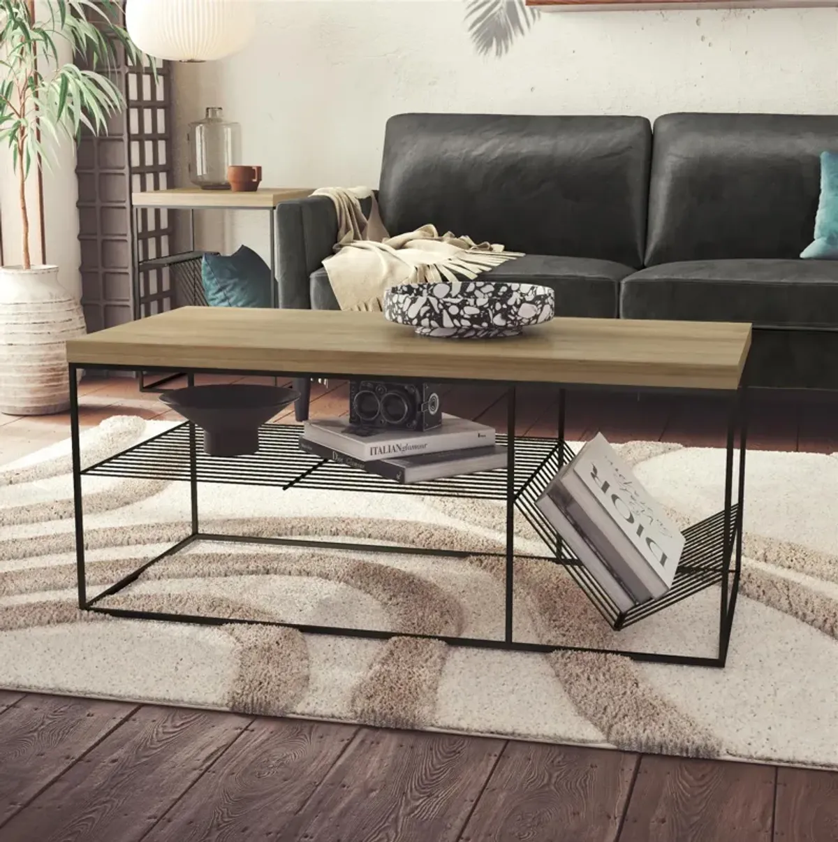 Neely Coffee Table Mixed Media with Lower Shelf