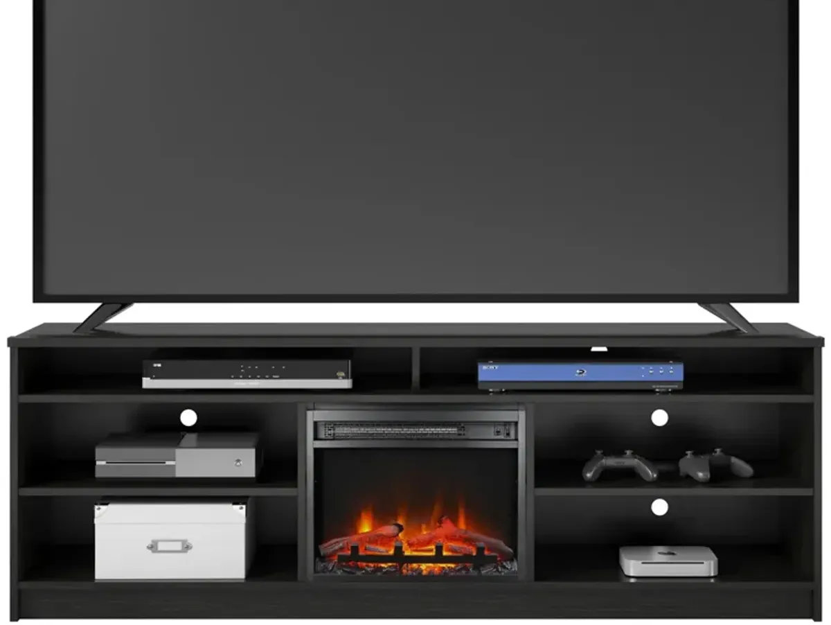 Hendrix 75 Inch TV Stand with Electric Fireplace Insert and 6 Shelves