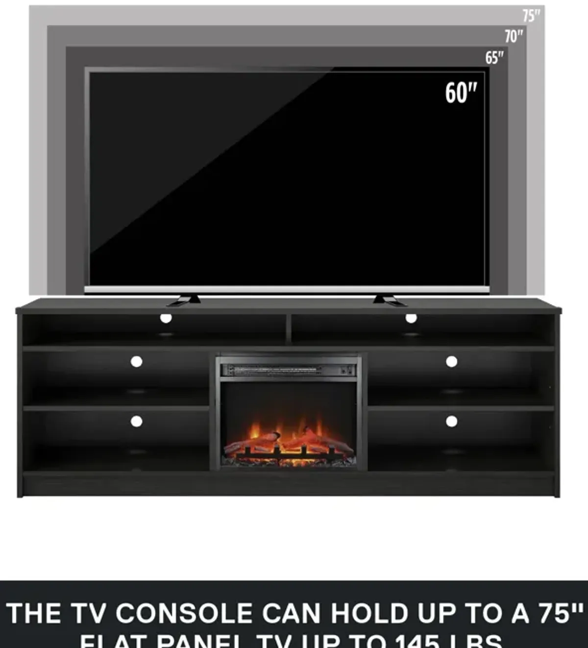 Hendrix 75 Inch TV Stand with Electric Fireplace Insert and 6 Shelves