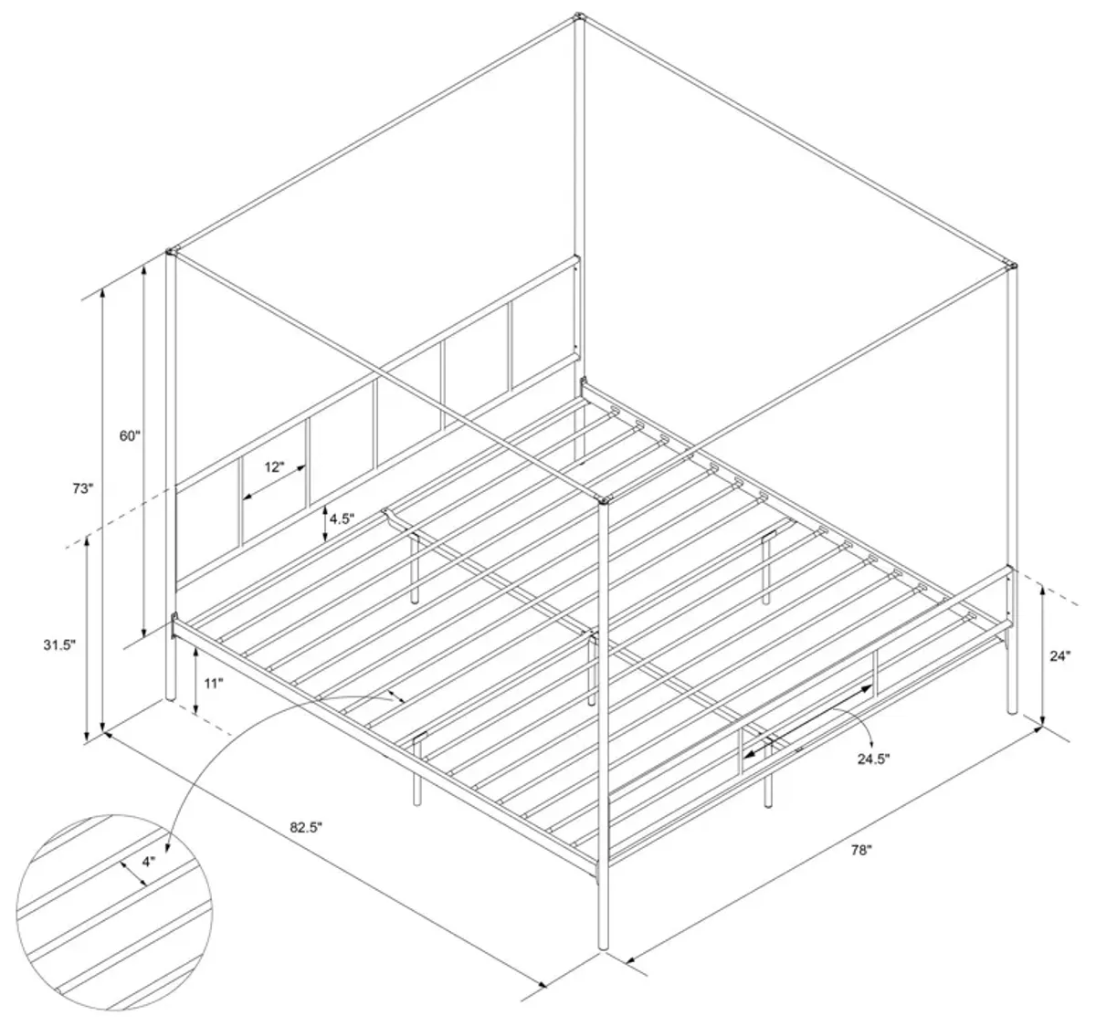 Marion Four Poster Metal Canopy Bed with Soft Clean Lines