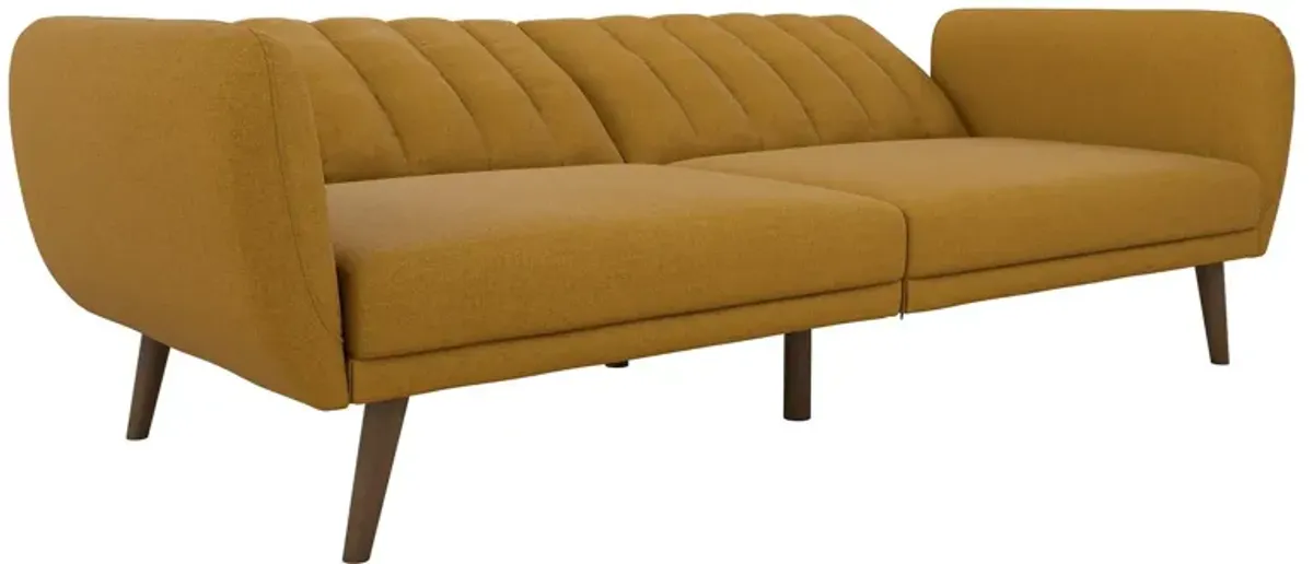 Brittany Futon with Vertical Channel Tufting and Curved Armrests