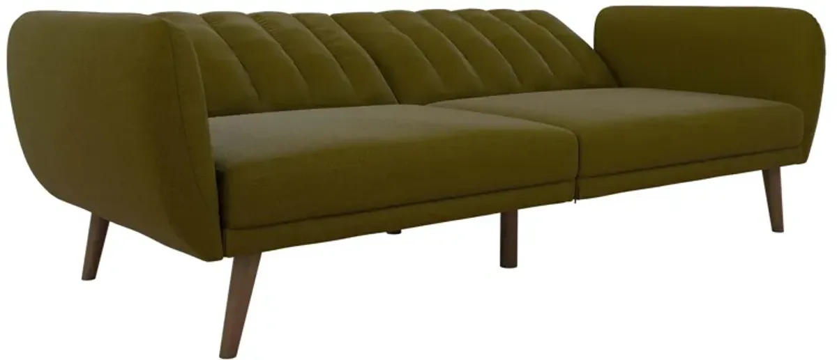 Brittany Futon with Vertical Channel Tufting and Curved Armrests