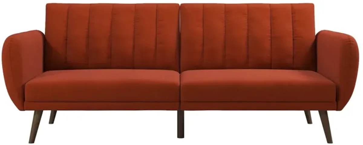 Brittany Futon with Vertical Channel Tufting and Curved Armrests