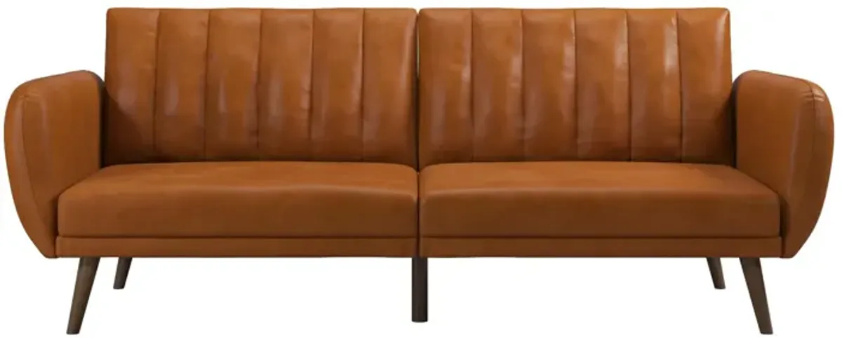 Brittany Futon with Vertical Channel Tufting and Curved Armrests