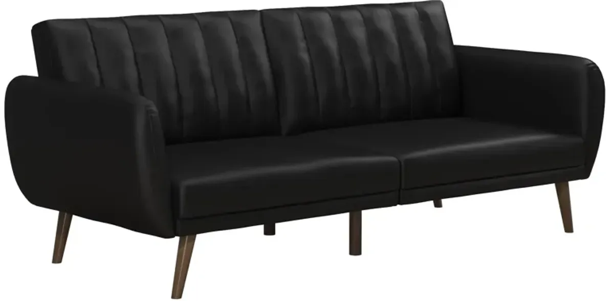 Brittany Futon with Vertical Channel Tufting and Curved Armrests