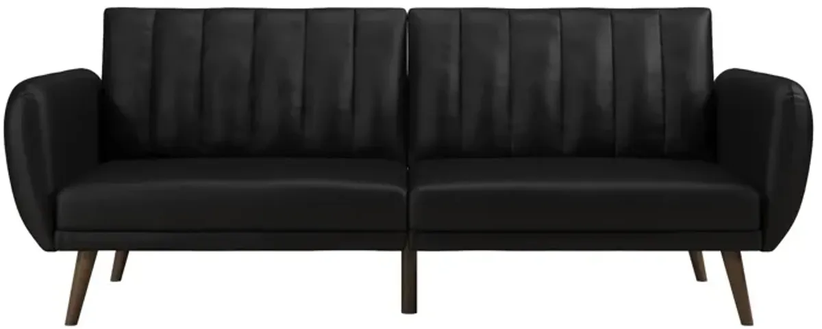 Brittany Futon with Vertical Channel Tufting and Curved Armrests