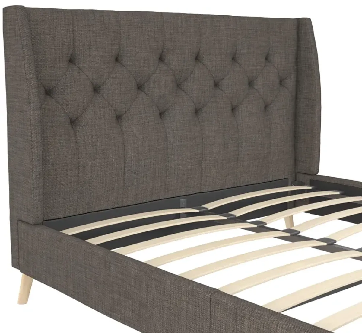 Her Majesty Wingback Bed with a Button Tufted Headboard and Tapered Wood Legs