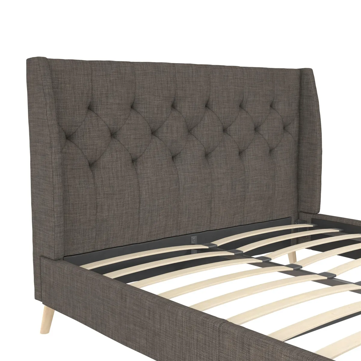 Her Majesty Wingback Bed with a Button Tufted Headboard and Tapered Wood Legs