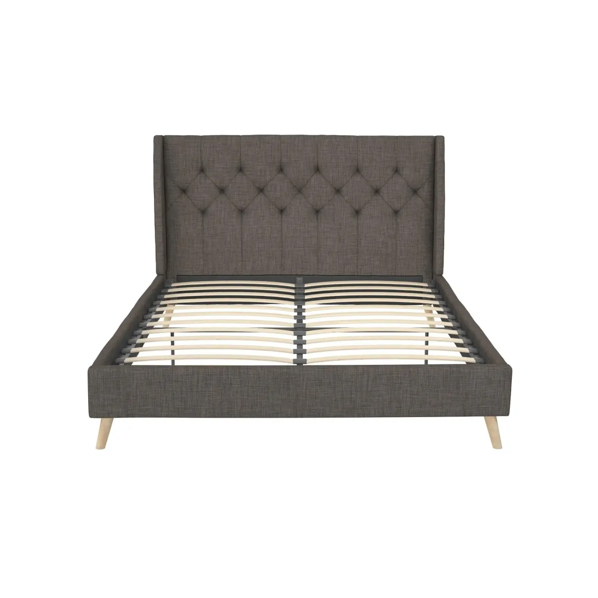 Her Majesty Wingback Bed with a Button Tufted Headboard and Tapered Wood Legs