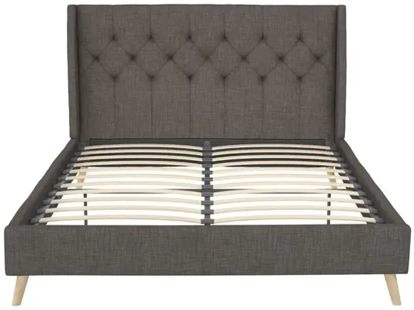 Her Majesty Wingback Bed with a Button Tufted Headboard and Tapered Wood Legs