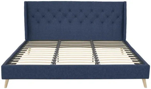 Her Majesty Wingback Bed with a Button Tufted Headboard and Tapered Wood Legs