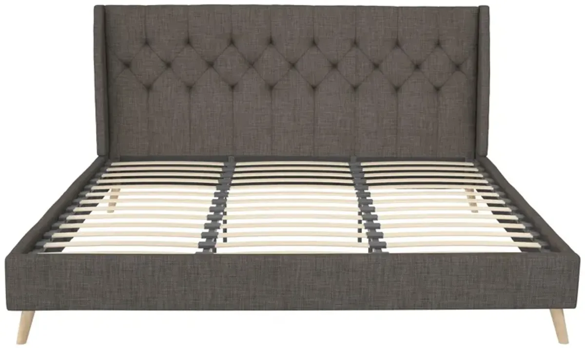 Her Majesty Wingback Bed with a Button Tufted Headboard and Tapered Wood Legs