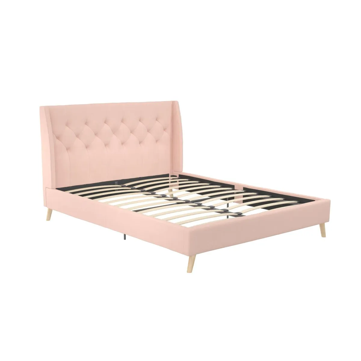 Her Majesty Wingback Bed with a Button Tufted Headboard and Tapered Wood Legs