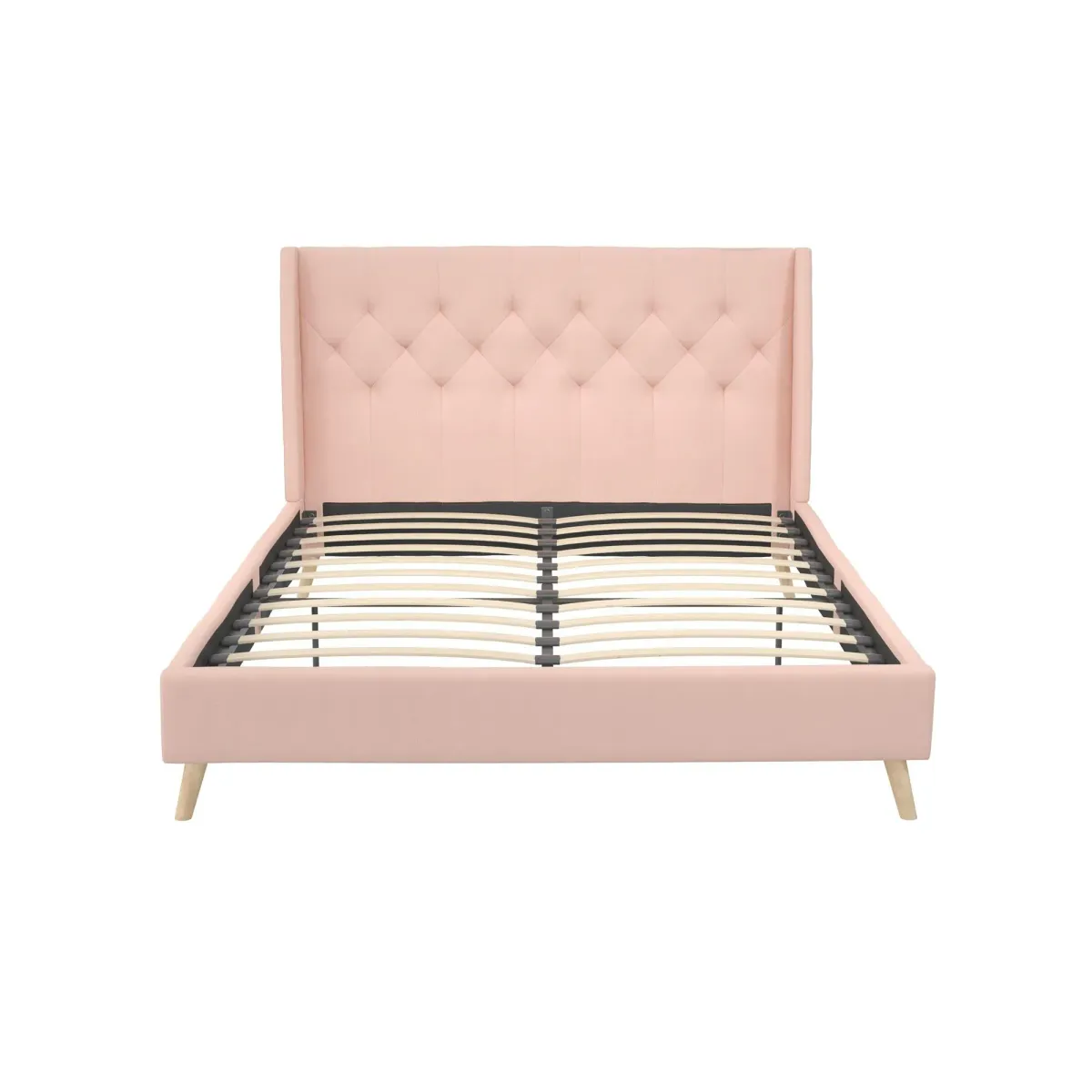 Her Majesty Wingback Bed with a Button Tufted Headboard and Tapered Wood Legs