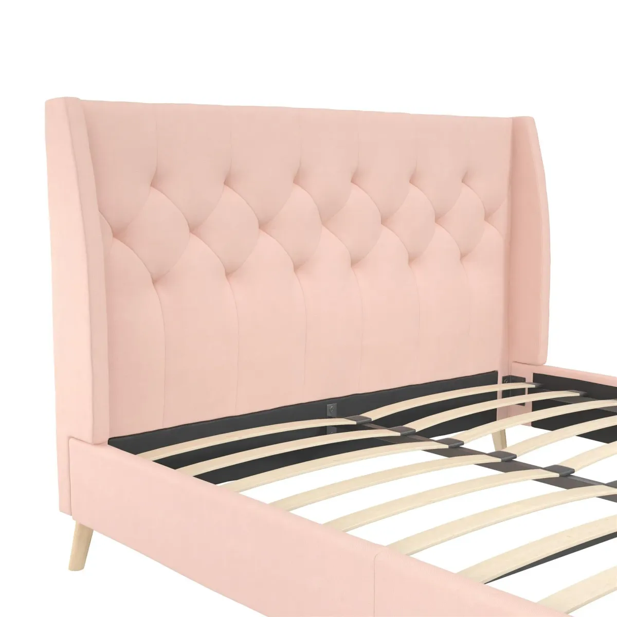 Her Majesty Wingback Bed with a Button Tufted Headboard and Tapered Wood Legs