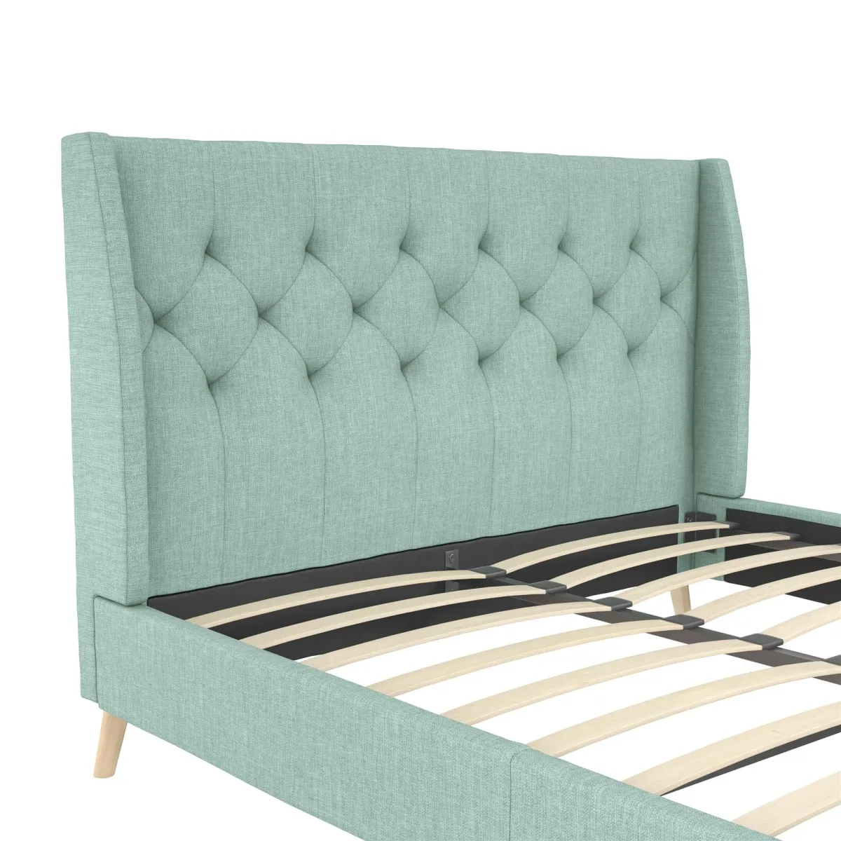 Her Majesty Wingback Bed with a Button Tufted Headboard and Tapered Wood Legs