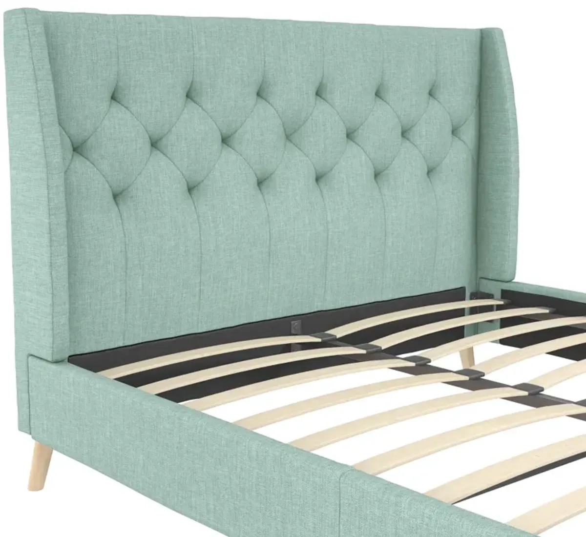 Her Majesty Wingback Bed with a Button Tufted Headboard and Tapered Wood Legs