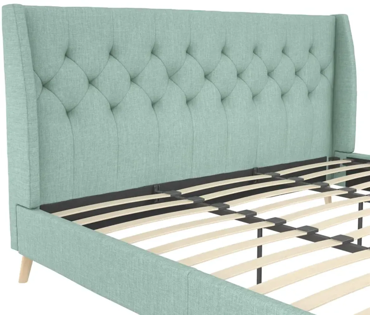 Her Majesty Wingback Bed with a Button Tufted Headboard and Tapered Wood Legs