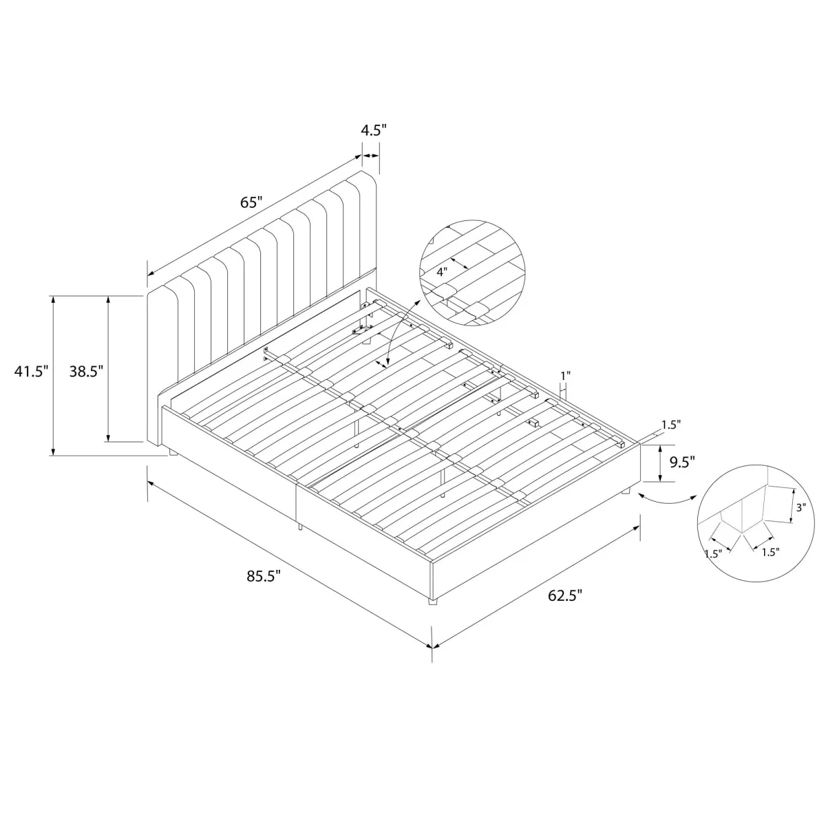 Brittany Upholstered Bed with Channel Tufted Headboard