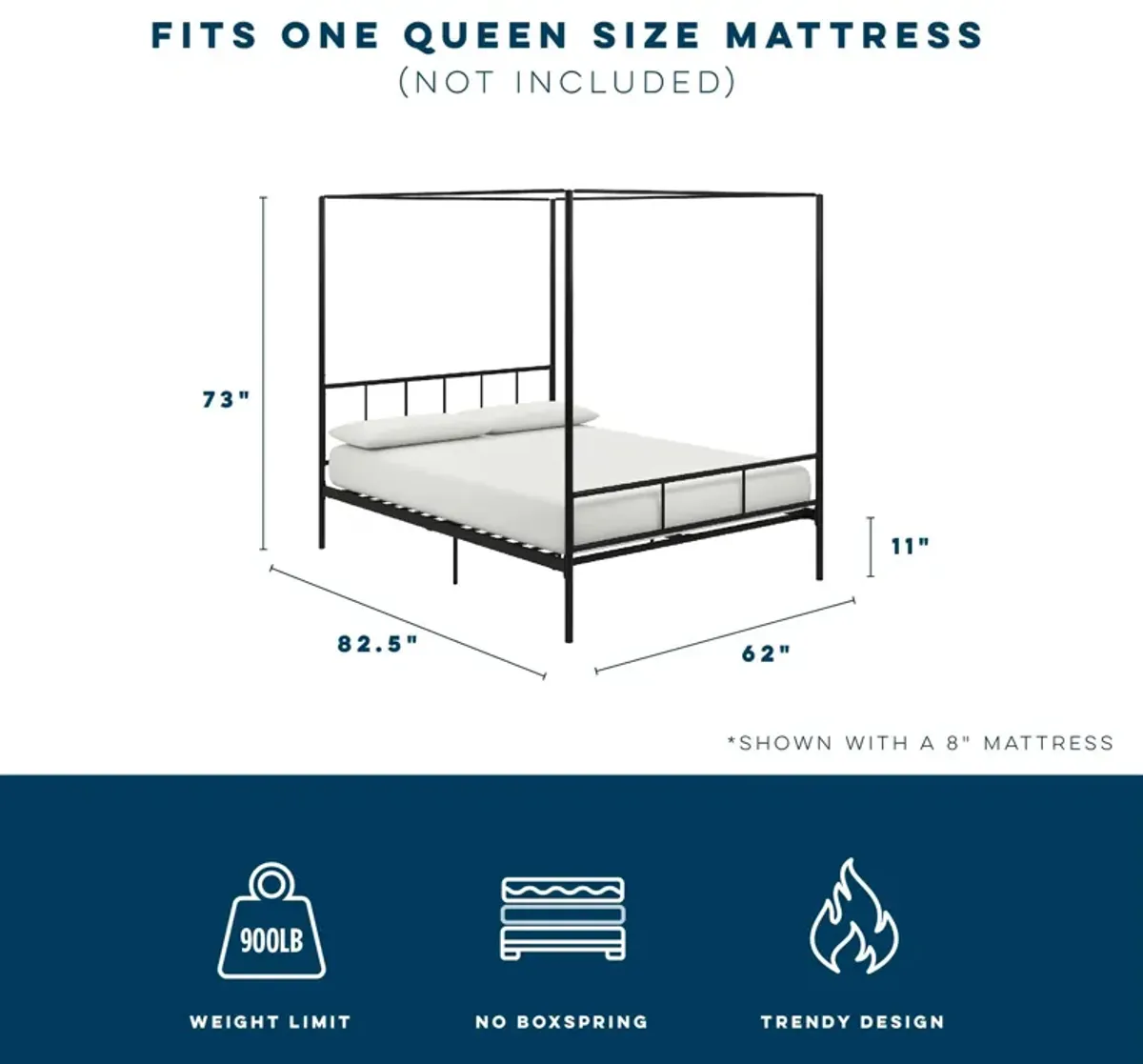 Marion Four Poster Metal Canopy Bed with Soft Clean Lines