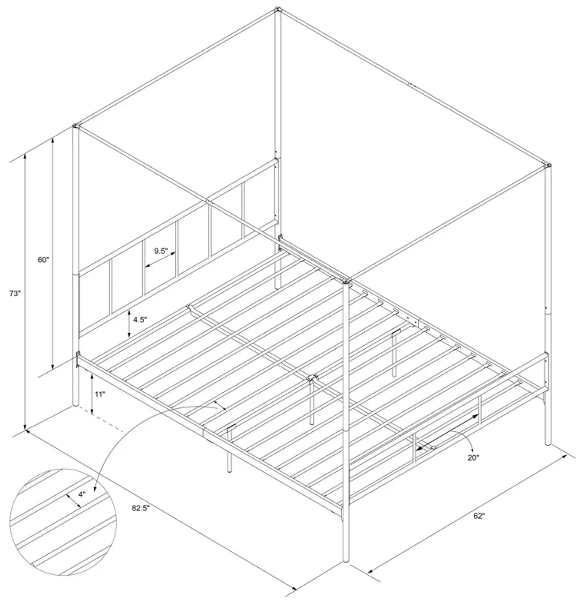 Marion Four Poster Metal Canopy Bed with Soft Clean Lines