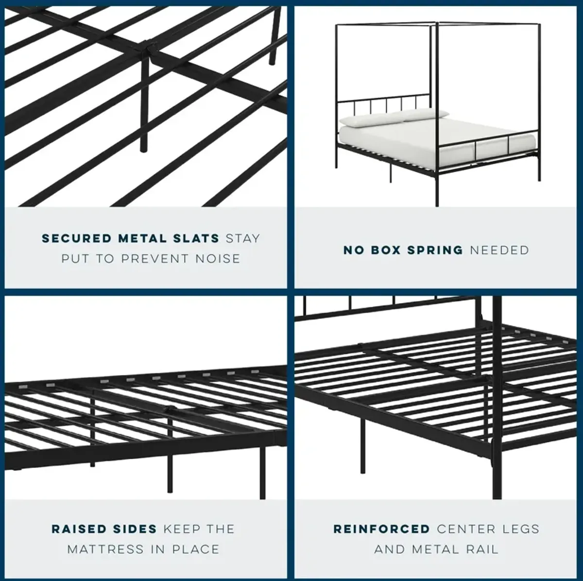 Marion Four Poster Metal Canopy Bed with Soft Clean Lines