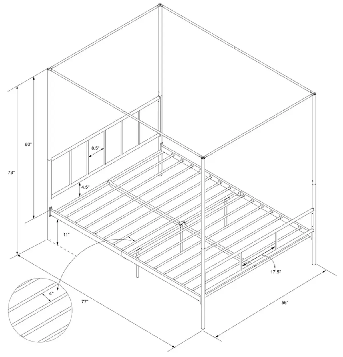 Marion Four Poster Metal Canopy Bed with Soft Clean Lines