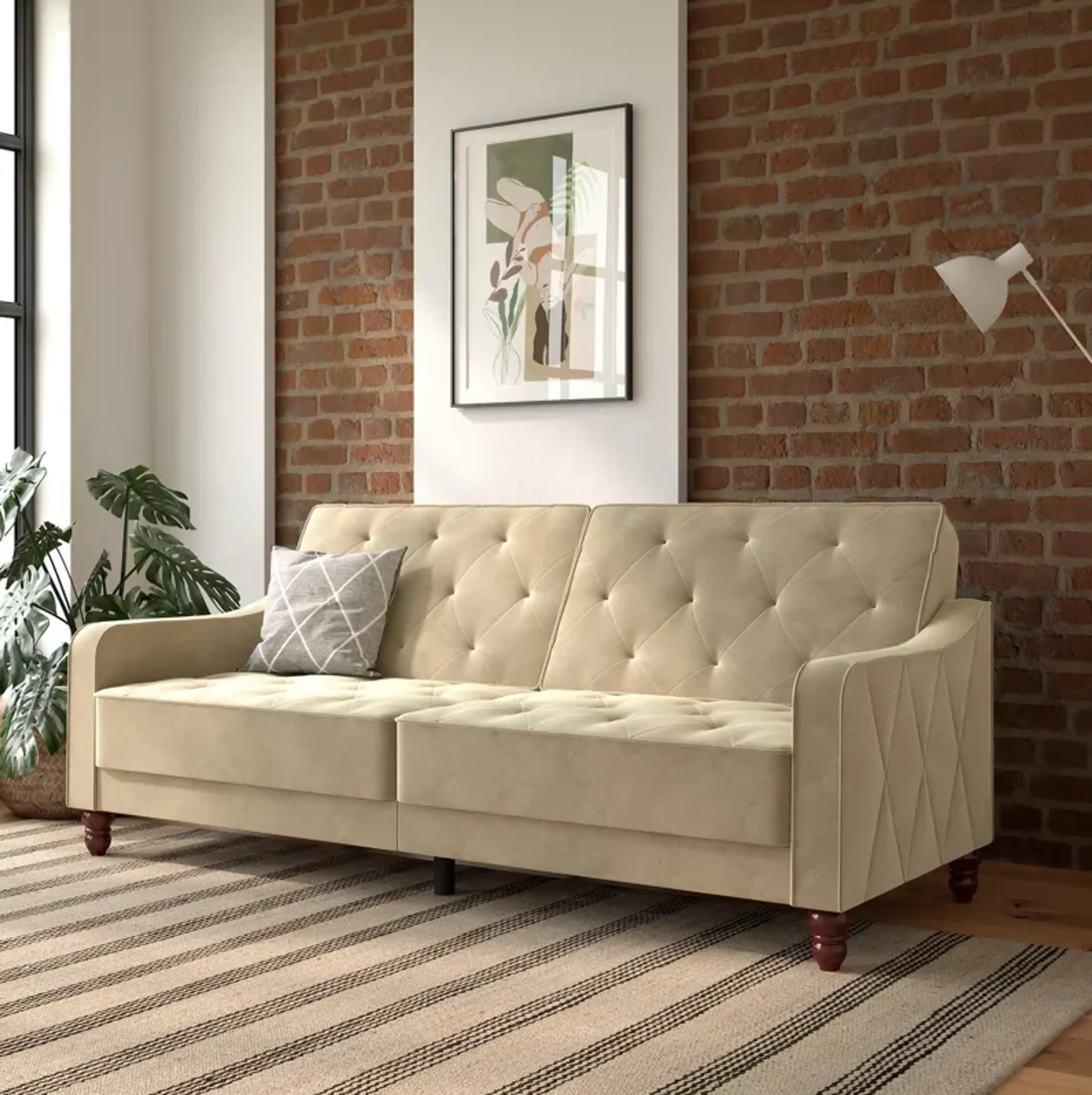 Vintage Tufted Split Back Futon Realrooms | Furniture.com