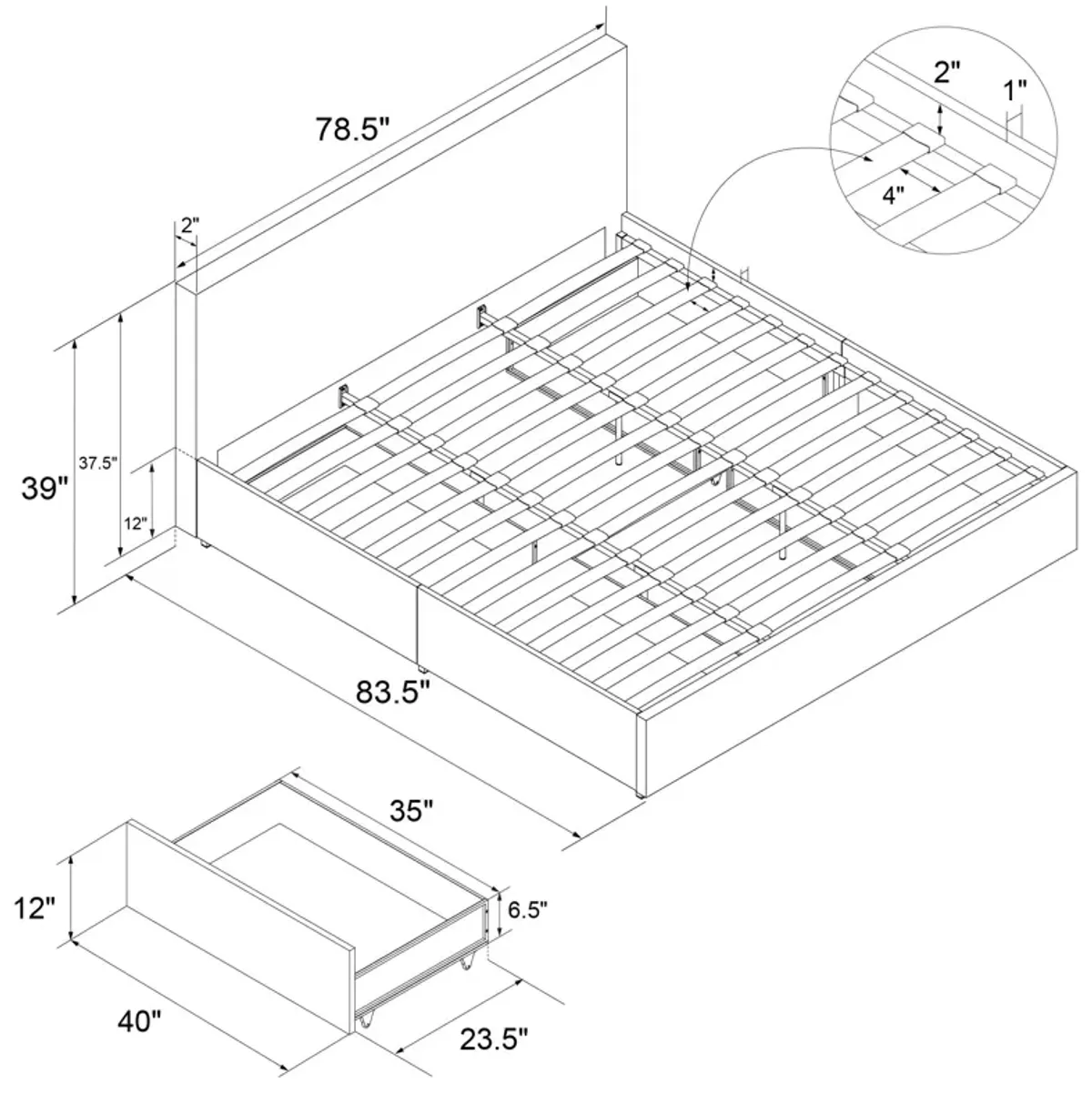 Kelly Upholstered Bed with 4 Storage Drawers