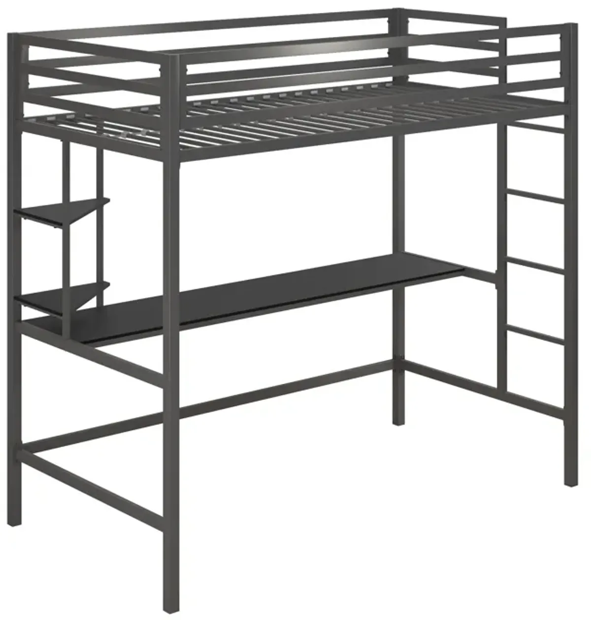 Maxwell Metal Twin Loft Bed with Desk & Shelves