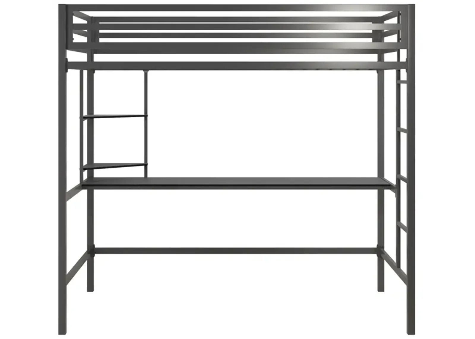 Maxwell Metal Twin Loft Bed with Desk & Shelves