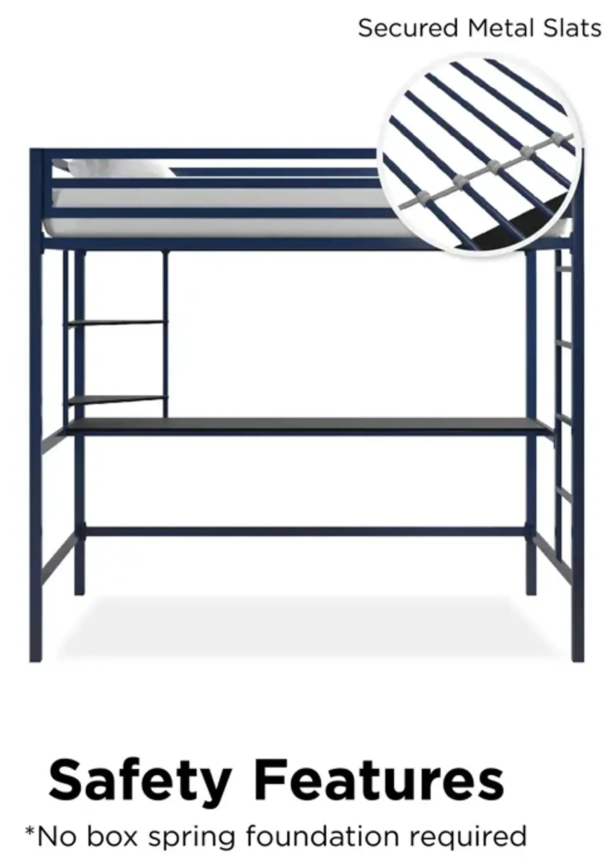 Maxwell Metal Twin Loft Bed with Desk & Shelves