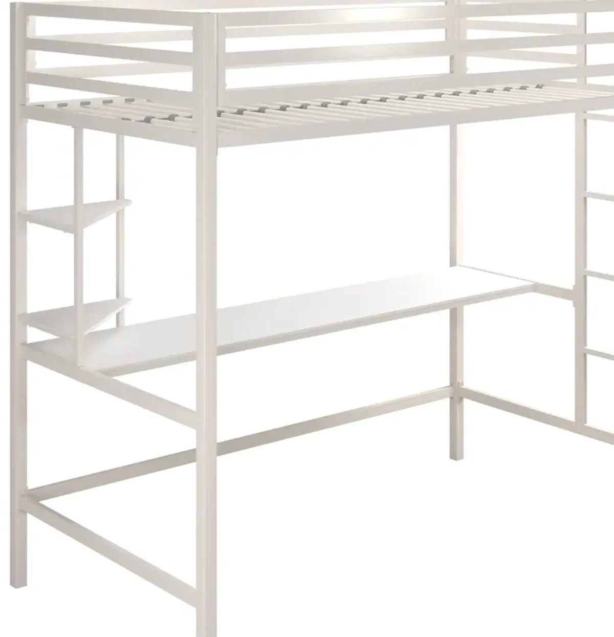 Maxwell Metal Twin Loft Bed with Desk & Shelves