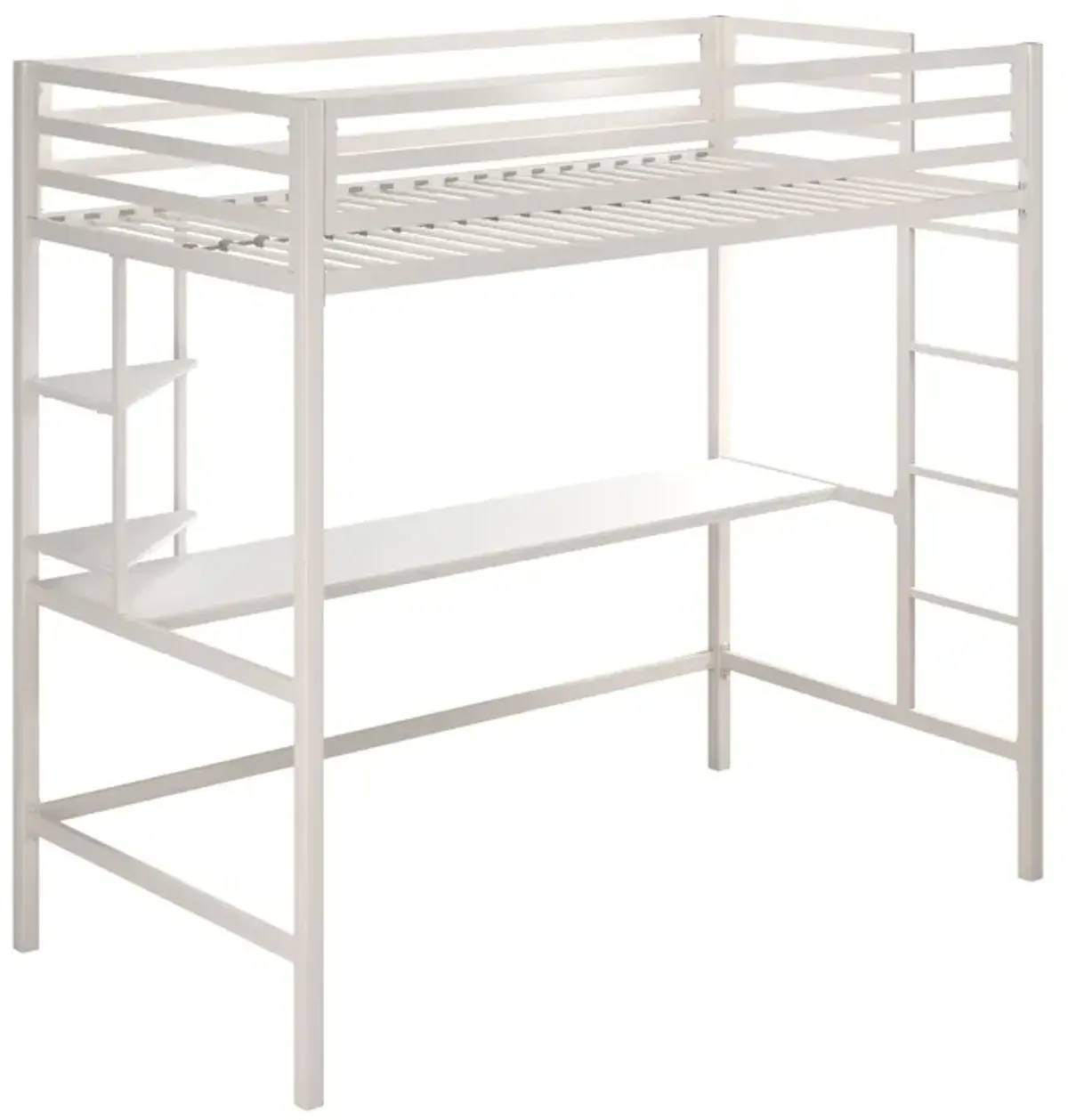 Maxwell Metal Twin Loft Bed with Desk & Shelves