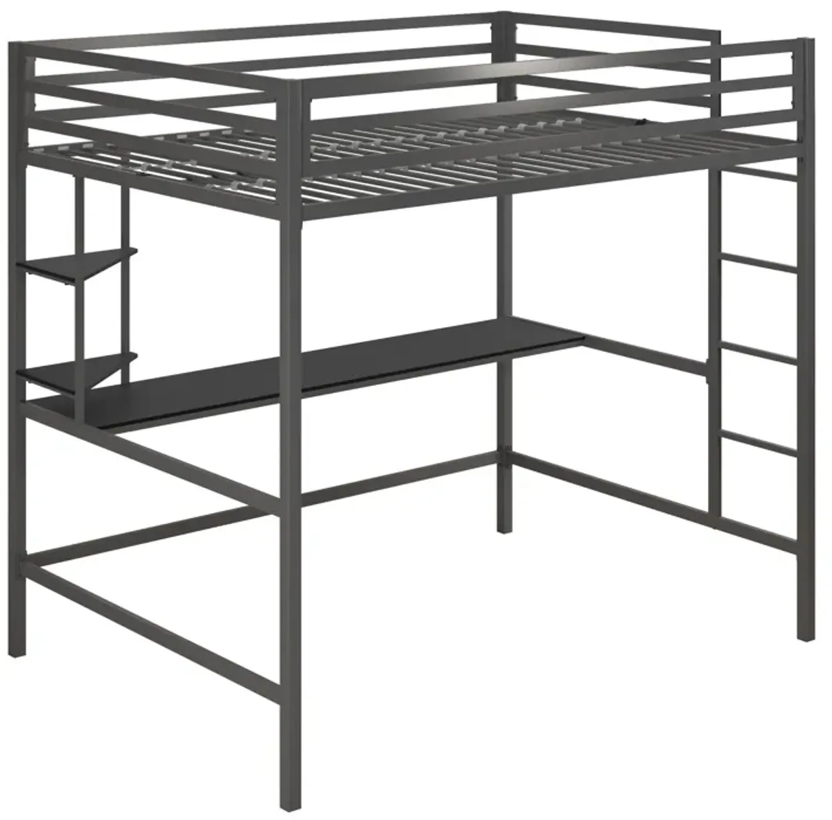 Maxwell Metal Twin Loft Bed with Desk & Shelves